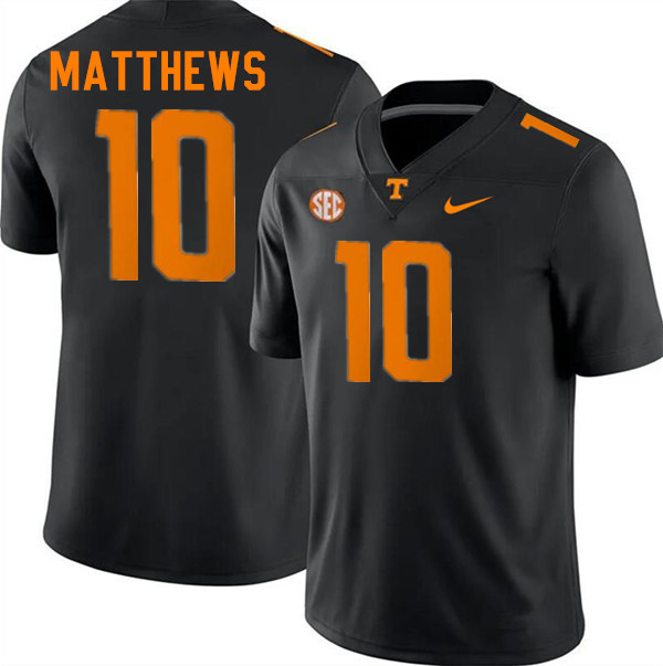 Men #10 Mike Matthews Tennessee Volunteers College Football Jerseys Stitched-Black